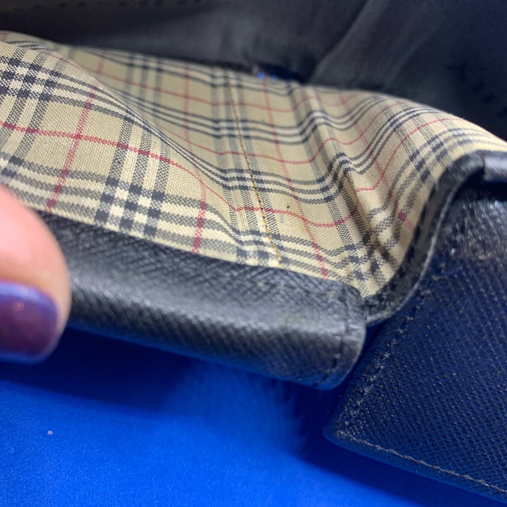 🔥 Vintage Burberry black leather Wallet haymarket checkered interior Rare - Picture 9 of 14